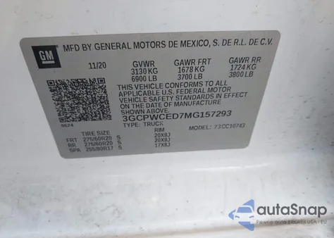 2021 Chevrolet Silverado 1500 2Wd Standard Bed Lt z USA, uszkodzony, nr VIN 3GCPWCED7MG157293